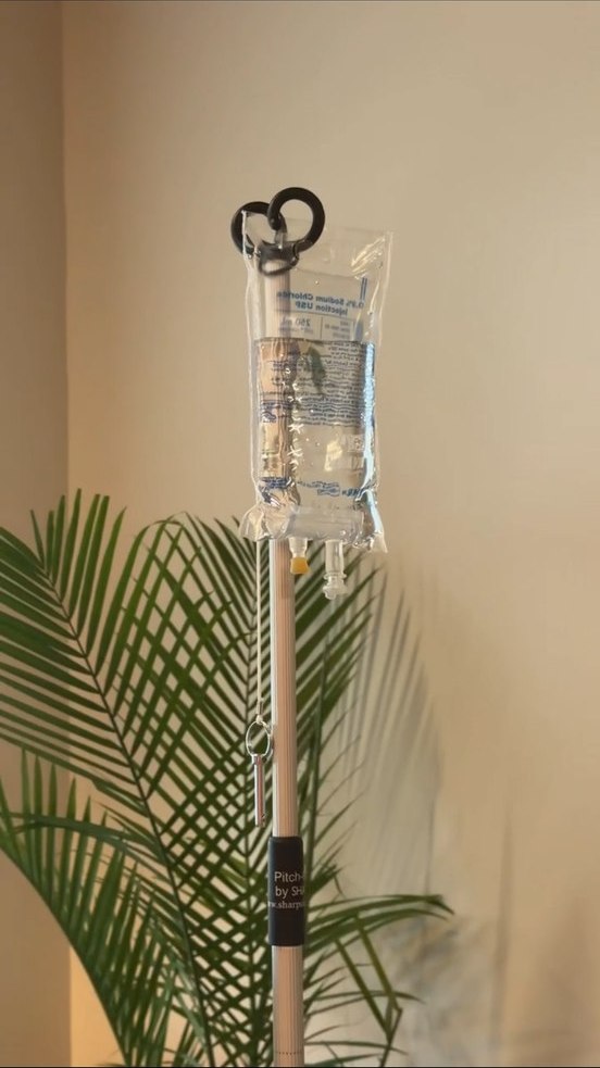 An IV drip bag at CALMA